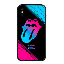 Чехол iPhone XS Max матовый Rolling Stones - neon gradient, цвет: 3D-черный