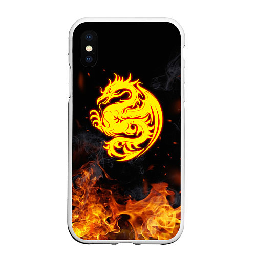 Чехол iPhone XS Max матовый Огнедышащий дракон и пламя / 3D-Белый – фото 1