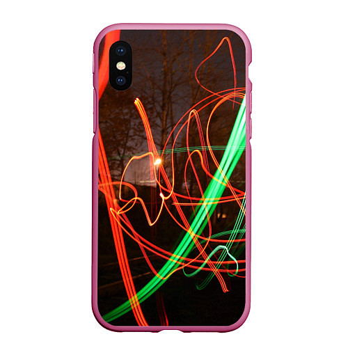 Чехол iPhone XS Max матовый Абстрактные улица и зелёно-красные лучи / 3D-Малиновый – фото 1