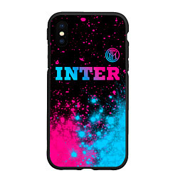 Чехол iPhone XS Max матовый Inter - neon gradient: символ сверху