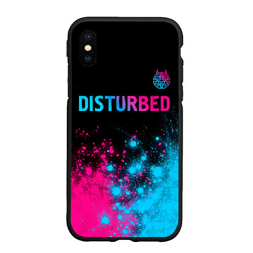 Чехол iPhone XS Max матовый Disturbed - neon gradient: символ сверху / 3D-Черный – фото 1