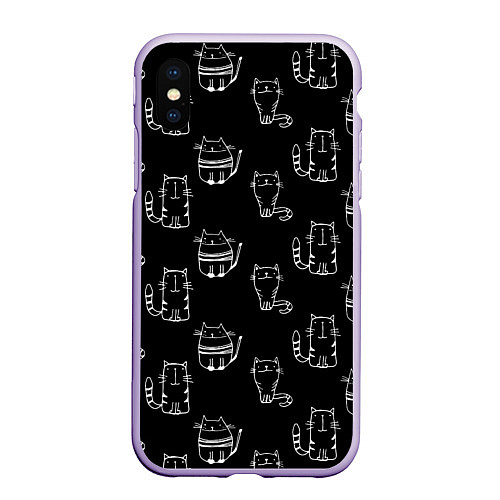 Чехол iPhone XS Max матовый Полосатые Коты и Кошки / 3D-Светло-сиреневый – фото 1