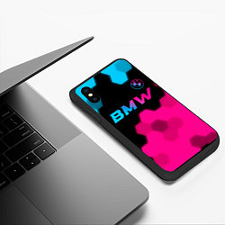 Чехол iPhone XS Max матовый BMW - neon gradient: символ сверху, цвет: 3D-черный — фото 2