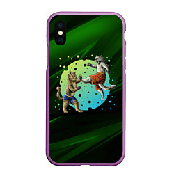 Чехол iPhone XS Max матовый Кошачий бой - карате, цвет: 3D-фиолетовый