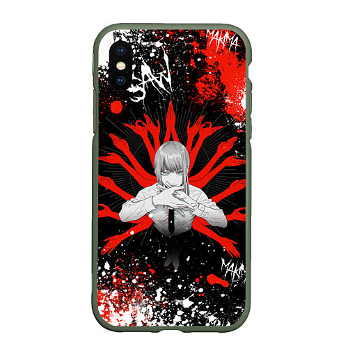 Чехол iPhone XS Max матовый Макима : Человек-бензопила / 3D-Темно-зеленый – фото 1