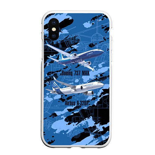 Чехол iPhone XS Max матовый Airbus A320, Boeing 737 MAX / 3D-Белый – фото 1