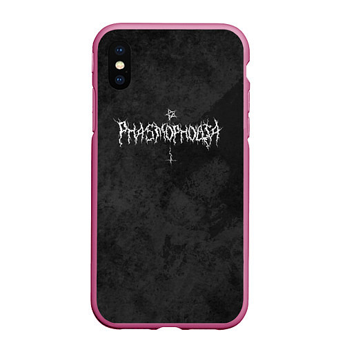 Чехол iPhone XS Max матовый Phasmophobia пентаграмма и крест на сером фоне / 3D-Малиновый – фото 1