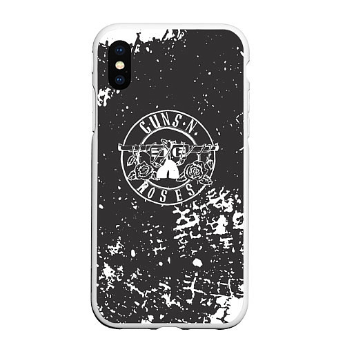 Чехол iPhone XS Max матовый Guns-n-roses - краска / 3D-Белый – фото 1