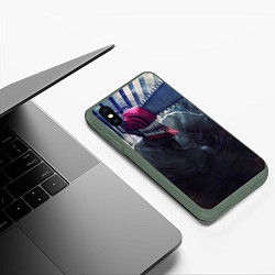 Чехол iPhone XS Max матовый Опасный человек-бензопила, цвет: 3D-темно-зеленый — фото 2