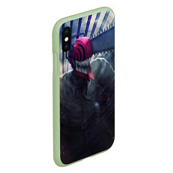 Чехол iPhone XS Max матовый Опасный человек-бензопила, цвет: 3D-салатовый — фото 2