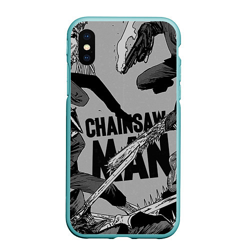 Чехол iPhone XS Max матовый Chainsaw man comix / 3D-Мятный – фото 1