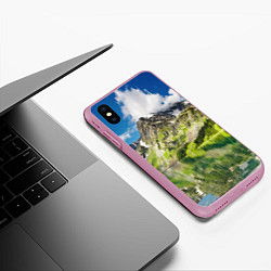 Чехол iPhone XS Max матовый Живописное горное озеро, цвет: 3D-розовый — фото 2