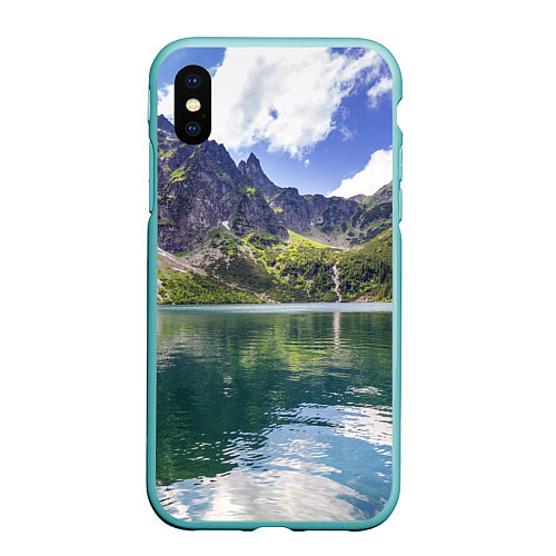 Чехол iPhone XS Max матовый Прозрачное горное озеро / 3D-Мятный – фото 1