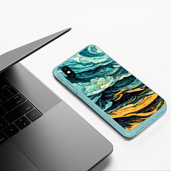 Чехол iPhone XS Max матовый Пейзаж в стиле Ван Гога, цвет: 3D-мятный — фото 2