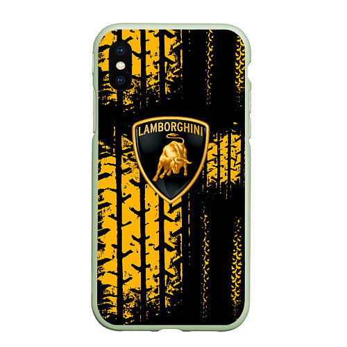 Чехол iPhone XS Max матовый Lamborghini - жёлтые следы шин / 3D-Салатовый – фото 1