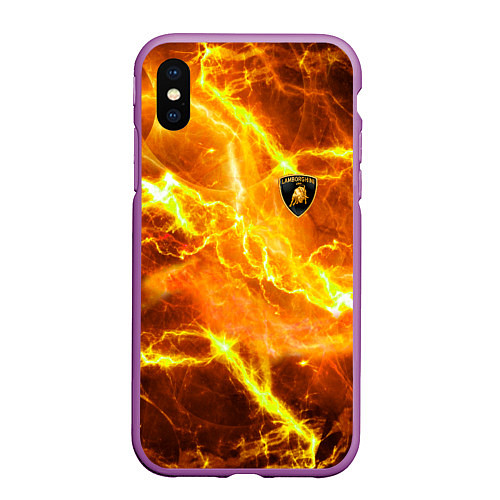 Чехол iPhone XS Max матовый Lamborghini - яркие молнии / 3D-Фиолетовый – фото 1