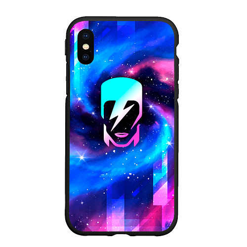 Чехол iPhone XS Max матовый David Bowie неоновый космос / 3D-Черный – фото 1