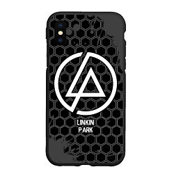 Чехол iPhone XS Max матовый Linkin Park glitch на темном фоне