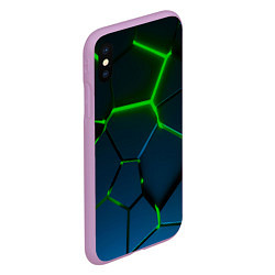 Чехол iPhone XS Max матовый Разлом зеленых неоновых плит - геометрия, цвет: 3D-сиреневый — фото 2