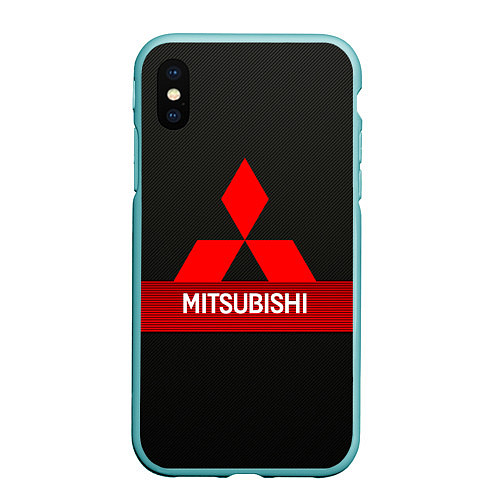 Чехол iPhone XS Max матовый Mitsubishi - логотип - красная полоса / 3D-Мятный – фото 1