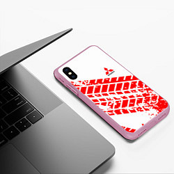 Чехол iPhone XS Max матовый Mitsubishi - красный след шины, цвет: 3D-розовый — фото 2