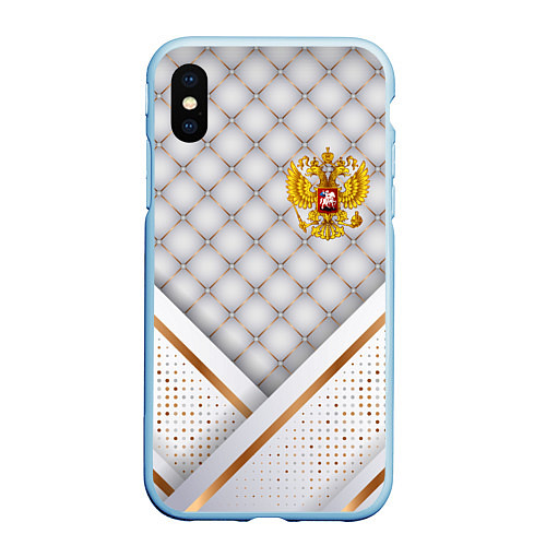 Чехол iPhone XS Max матовый Герб России white gold / 3D-Голубой – фото 1