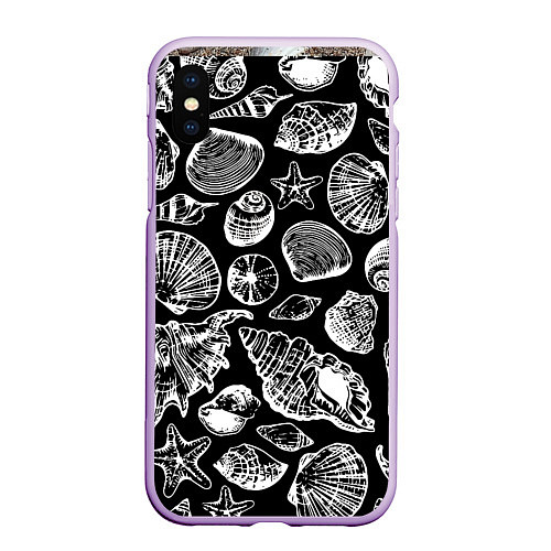 Чехол iPhone XS Max матовый Паттерн из морских ракушек / 3D-Сиреневый – фото 1