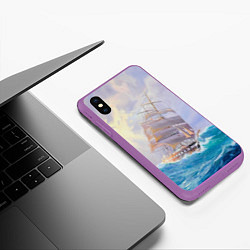 Чехол iPhone XS Max матовый Фрегат в штормовом океане, цвет: 3D-фиолетовый — фото 2
