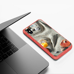 Чехол iPhone XS Max матовый Звезда из песка, ракушки и две жемчужины, цвет: 3D-красный — фото 2