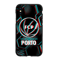 Чехол iPhone XS Max матовый Porto FC в стиле glitch на темном фоне