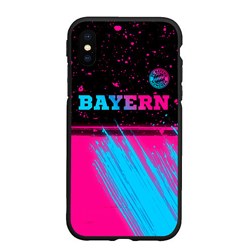 Чехол iPhone XS Max матовый Bayern - neon gradient: символ сверху / 3D-Черный – фото 1