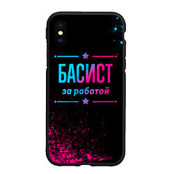 Чехол iPhone XS Max матовый Басист за работой - неоновый градиент