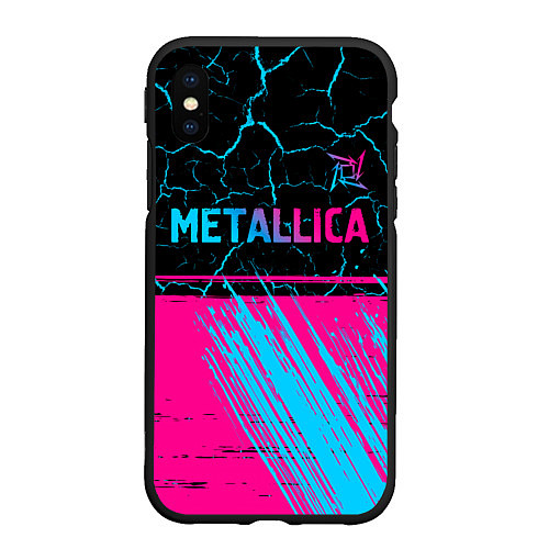 Чехол iPhone XS Max матовый Metallica - neon gradient: символ сверху / 3D-Черный – фото 1