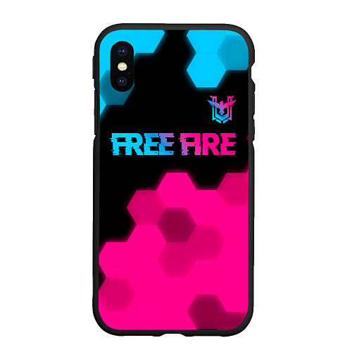 Чехол iPhone XS Max матовый Free Fire - neon gradient: символ сверху / 3D-Черный – фото 1