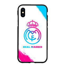 Чехол iPhone XS Max матовый Real Madrid neon gradient style