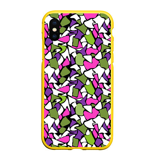 Чехол iPhone XS Max матовый Абстрактный розово -оливковый узор / 3D-Желтый – фото 1