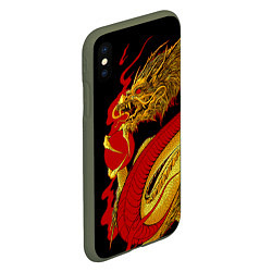 Чехол iPhone XS Max матовый Японский Золотой Дракон, цвет: 3D-темно-зеленый — фото 2