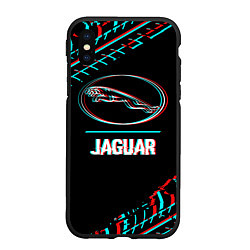 Чехол iPhone XS Max матовый Значок Jaguar в стиле glitch на темном фоне, цвет: 3D-черный