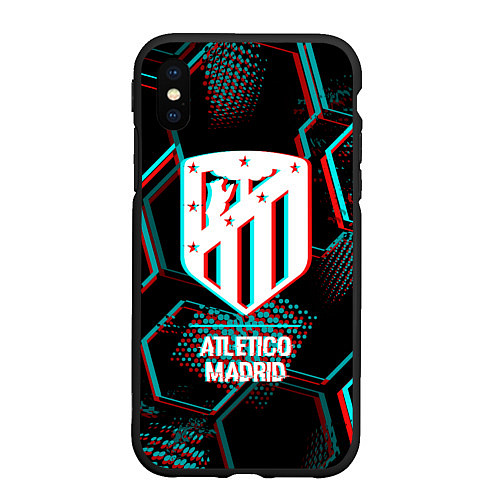 Чехол iPhone XS Max матовый Atletico Madrid FC в стиле glitch на темном фоне / 3D-Черный – фото 1