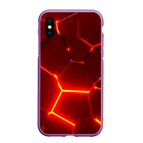 Чехол iPhone XS Max матовый Красные неоновые геометрические плиты / 3D-Фиолетовый – фото 1