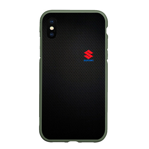 Чехол iPhone XS Max матовый Suzuki - карбон / 3D-Темно-зеленый – фото 1