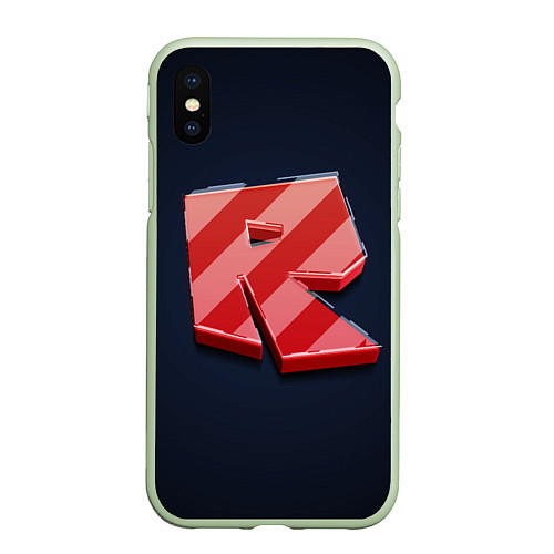 Чехол iPhone XS Max матовый Roblox red - Роблокс полосатый логотип / 3D-Салатовый – фото 1