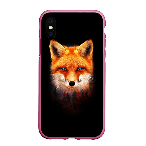 Чехол iPhone XS Max матовый Лиса над лесом / 3D-Малиновый – фото 1
