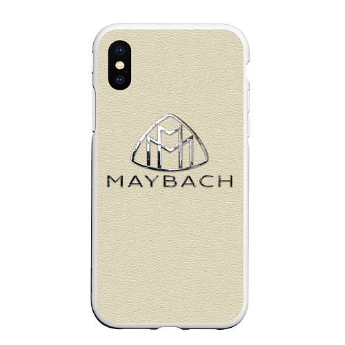 Чехол iPhone XS Max матовый Maybach логотип на бежевой коже / 3D-Белый – фото 1