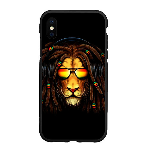 Чехол iPhone XS Max матовый Лев в наушниках с дредами / 3D-Черный – фото 1
