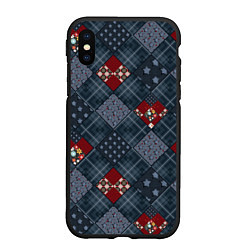 Чехол iPhone XS Max матовый Red and blue denim patchwork, цвет: 3D-черный