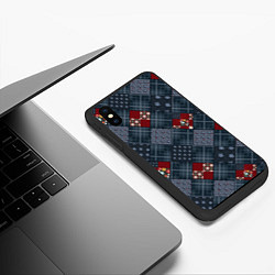 Чехол iPhone XS Max матовый Red and blue denim patchwork, цвет: 3D-черный — фото 2