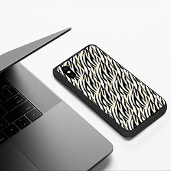Чехол iPhone XS Max матовый Тигровый полосатый узор-черные, бежевые полосы на, цвет: 3D-черный — фото 2
