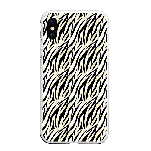 Чехол iPhone XS Max матовый Тигровый полосатый узор-черные, бежевые полосы на / 3D-Белый – фото 1