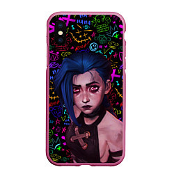 Чехол iPhone XS Max матовый Jinx: Джинкс Паудер, цвет: 3D-малиновый